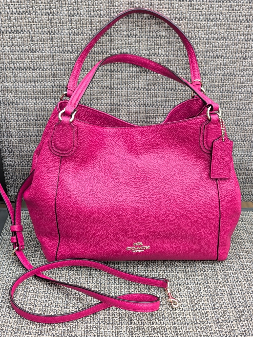 Coach Edie Raspberry Pebbled Leather Shoulder Bag (35983) GUC